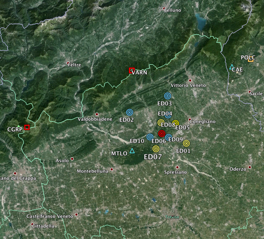 Figure 1a – Map of the Collalto Seismic Network.