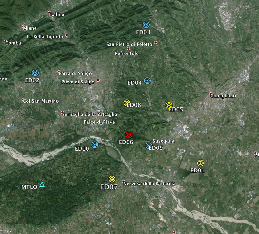 Figure 1b –  Map of the Collalto Seismic Network.