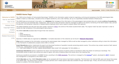 Figure 2 –  OASIS web site.