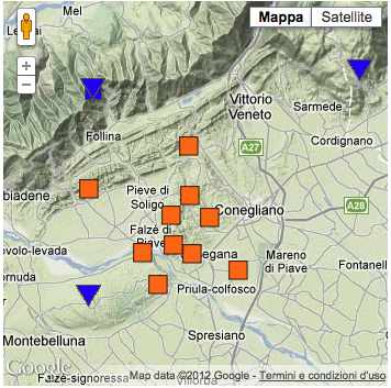 Figura 1 –  Mappa delle stazioni della Rete Sismica di Collalto.