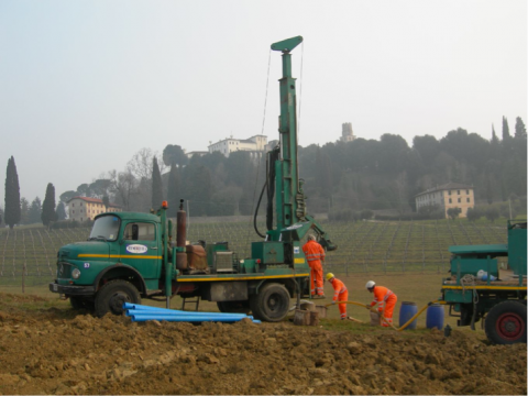 Figure 5 – Drilling of the borehole deep 15 m at the ED08 station site.